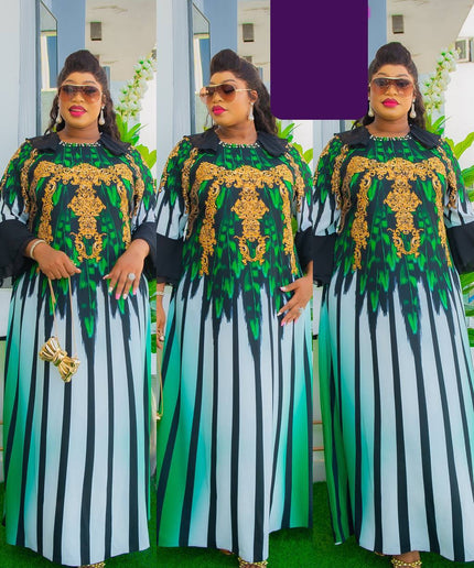 Crystal Embellished Kaftan Maxi Dress with Ruffle Sleeves