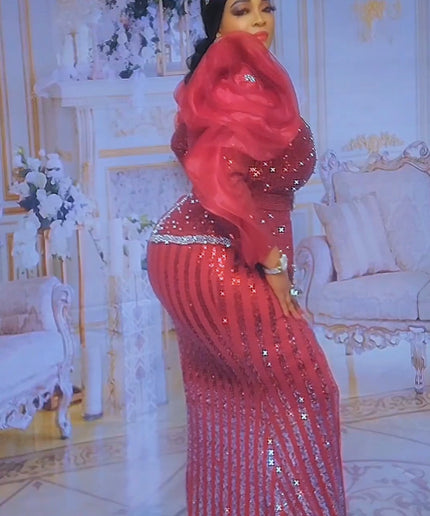 White Sequin Embellished Ruffle Sleeve Peplum Mermaid Dress for Wedding Guest Mother of The Bride Birthday Party Gala Anniversary Engagement Ceremony