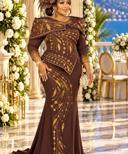 Black Rhinestone Structured Shoulder Maxi Dress for Party Wedding Guest Church Gala Holiday Cocktail Reception Plus Size