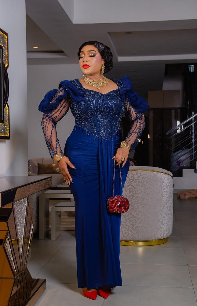 Red Beaded Ruffle Sleeve Ruched Draped Evening Dress: Mother of The Bride Wedding Guest Cocktail Party