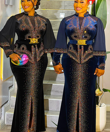 Red Velvet Crystal Embellished Peplum Maxi Dress - Wedding Guest Mother of The Bride Anniversary Cocktail