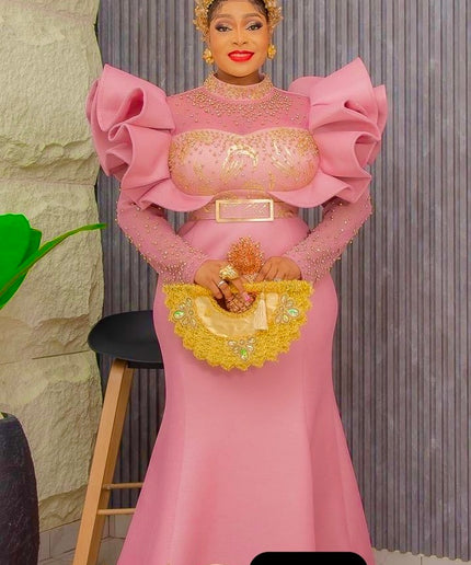 Dramatic Sleeve Embellished Evening Gown| Wedding Guest Bridal Mother of The Bride Birthday Party