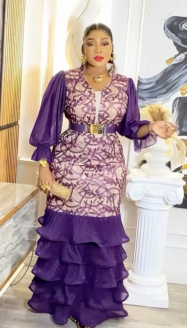 Ruffle Embroidered Maxi Dress | Anniversary Celebration Birthday Party Wedding Guest Mother of The Bride