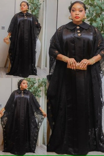 Dressy Black Lace Kaftan Maxi Dress African Party Bubu Gown Wedding Guest Formal Evening Outfit Mother of The Bride Plus Size