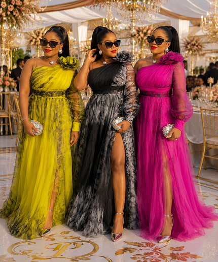 Dramatic Green One-Shoulder Rosette Floral One Sleeve Twirl Tulle Gown for Wedding Birthday Cocktail Party Outfit