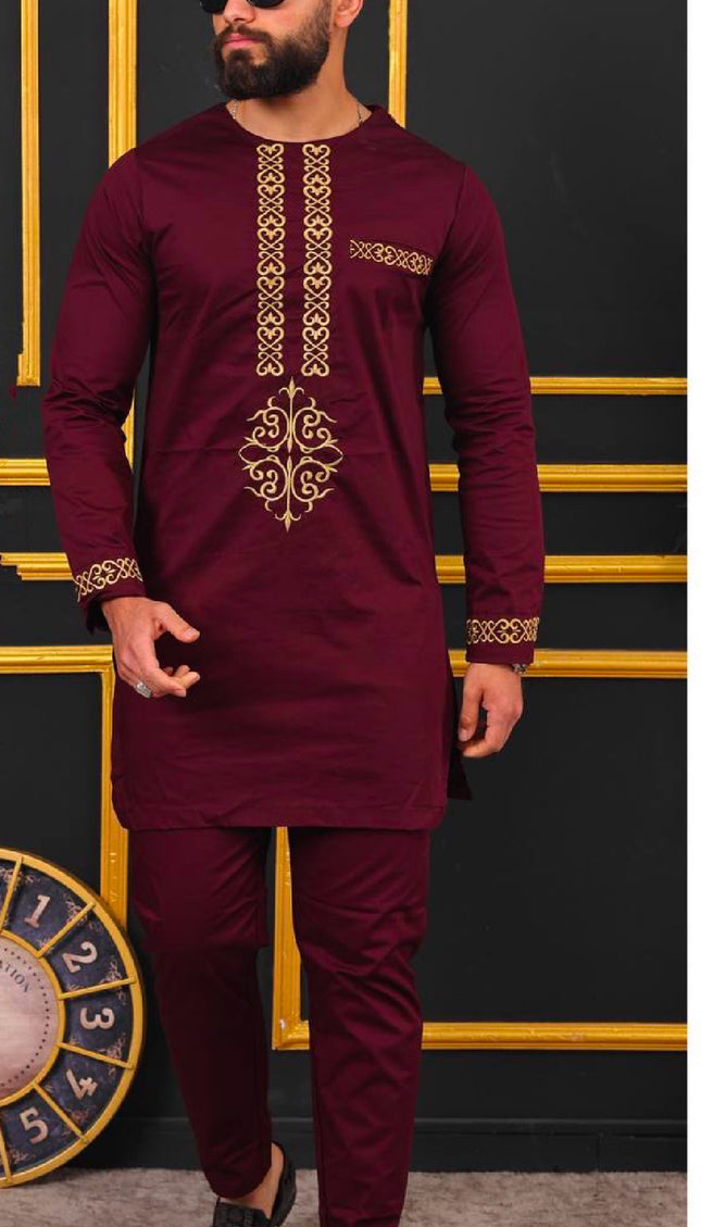African Men's Clothing Agbada Shirt Pants Embroidery
