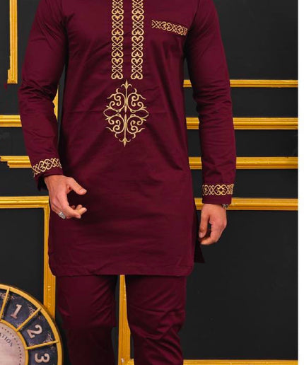 African Men's Clothing Agbada Shirt Pants Embroidery