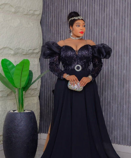 Off-The-Shoulder Embellished A-Line Gown