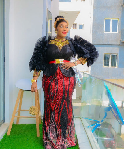 Dramatic Sleeve Ruffle Sequin Dress | Wedding Party Guest Birthday Gala Graduation Mother of The Bride