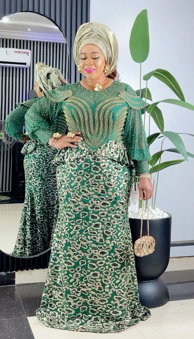 Beaded Embellished Bishop Sleeve Maxi Dress | Wedding Guest Birthday Party