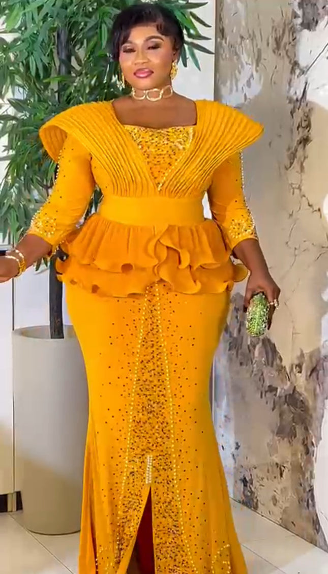 Red Rhinestone Embellished Peplum Maxi Dress - Mother of The Bride Birthday Party Guest Cocktail Dinner