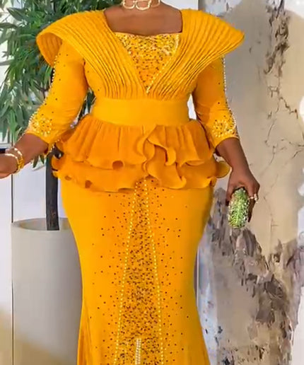 Red Rhinestone Embellished Peplum Maxi Dress - Mother of The Bride Birthday Party Guest Cocktail Dinner