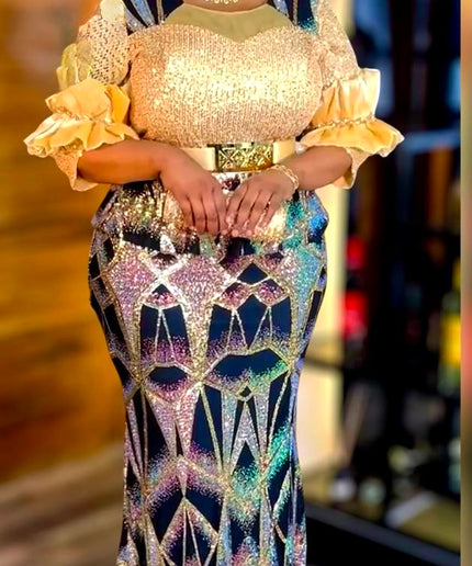 Plus Size Sequin Embellished Wedding Guest Dress Maxi Mother of The Bride Mermaid Gown - Cocktail Holiday Dinner Party Birthday Photoshoot Gala Reception