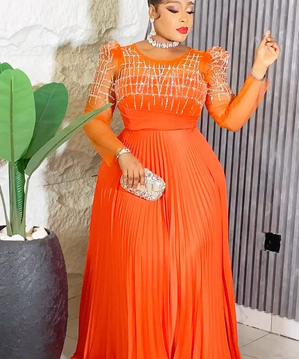 Pleated Embellished Maxi Dress | Wedding Guest Mother of The Bride Gala Birthday Party