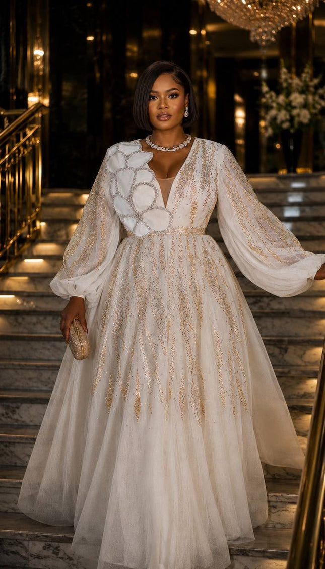Dramatic White Embellished Pleated Twirl A-Line Gown for Mother of The Bride Photoshoot Birthday Civil Court Wedding Guest Formal Evening Dress