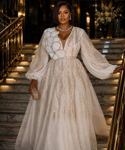 Dramatic White Embellished Pleated Twirl A-Line Gown for Mother of The Bride Photoshoot Birthday Civil Court Wedding Guest Formal Evening Dress