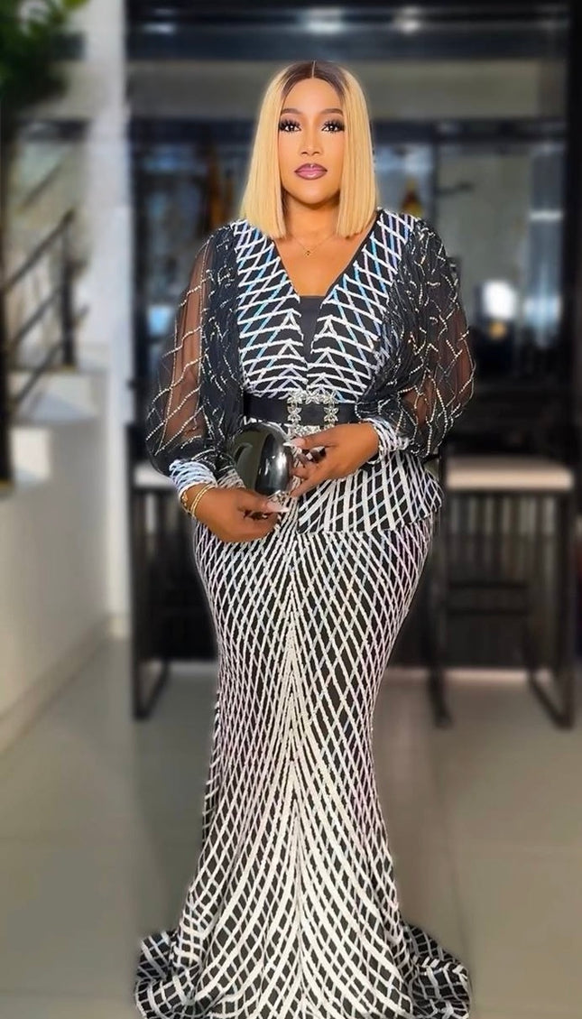 Black Sequin Split Sleeve Mermaid Dress for Wedding Birthday Cocktail Party