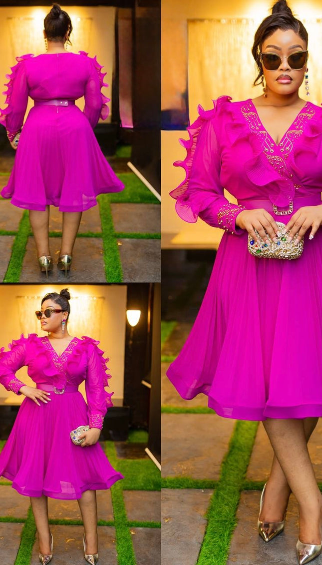 Ruffle Sleeve Embellished Midi Dress | Cocktail Party Wedding Guest Graduation Anniversary Reception Birthday Celebration