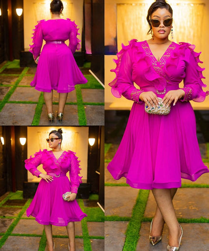 Ruffle Embellished Wedding Guest Midi Dress | Cocktail Party Graduation Anniversary Reception Birthday Celebration
