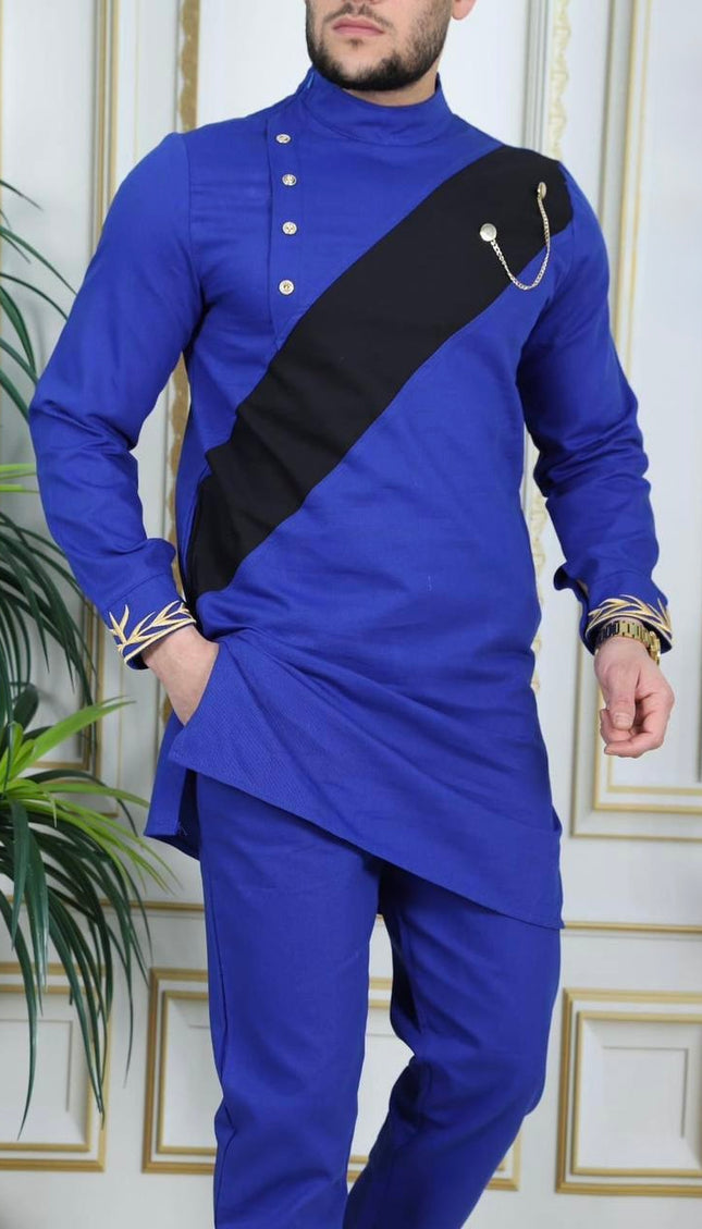 Men's Embroidered 2-Piece Outfit, Cotton Long Sleeve Shirt & Pants: Wedding Graduation Birthday Party Attire