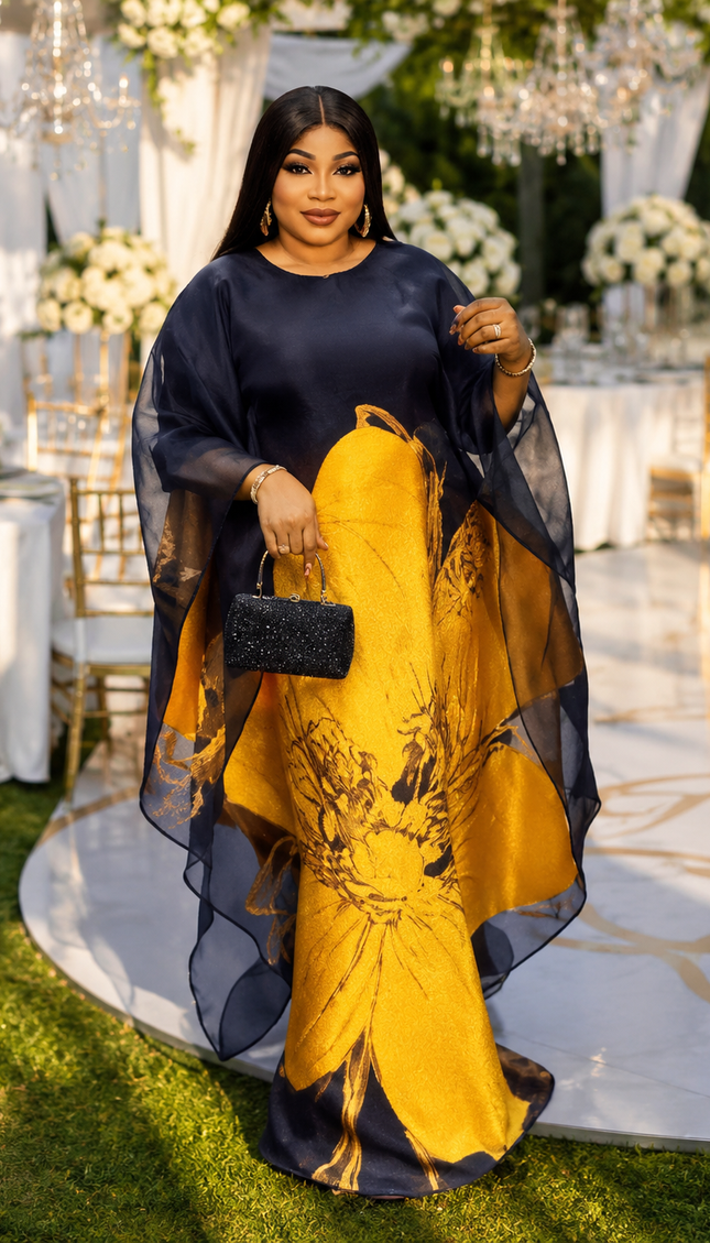 Glamorous Gold Brocade Floral Kaftan Dress, African Bubu Wedding Attire Birthday Dinner Party Outfit