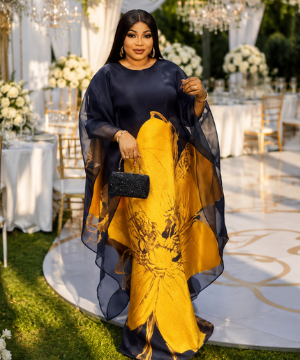 Glamorous Gold Brocade Floral Kaftan Dress, African Bubu Wedding Attire Birthday Dinner Party Outfit