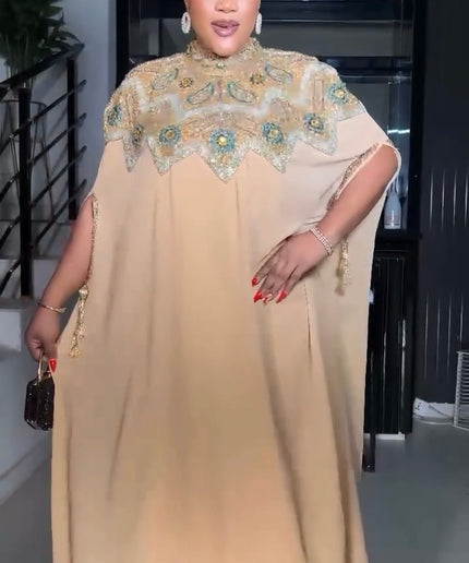 Beaded Embroidery Kaftan with Sleeve Tassels | Women's Party Maxi Dress EID Abaya Engagement Wedding Guest