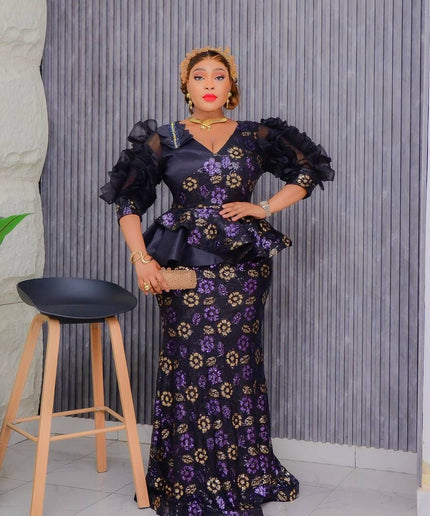Dramatic Sleeve Peplum Mermaid Dress | Birthday Party Wedding Guest
