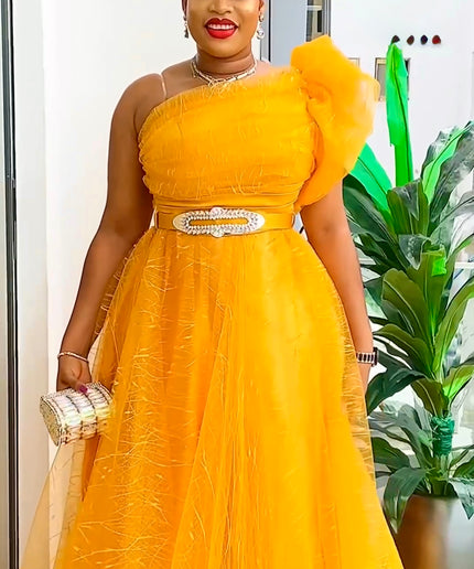 One Shoulder A-Line Gown Mother of The Bride Curvy, Summer Wedding Guest Maxi Dress, Birthday Photoshoot Bridal Reception Gala Ball Gown