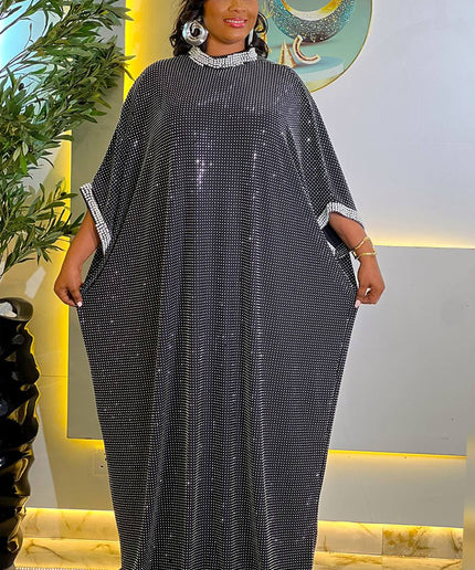 Sparkly Embellished Black Kaftan Bubu Dress: Wedding Attire Gala Anniversary Birthday Party Outfit