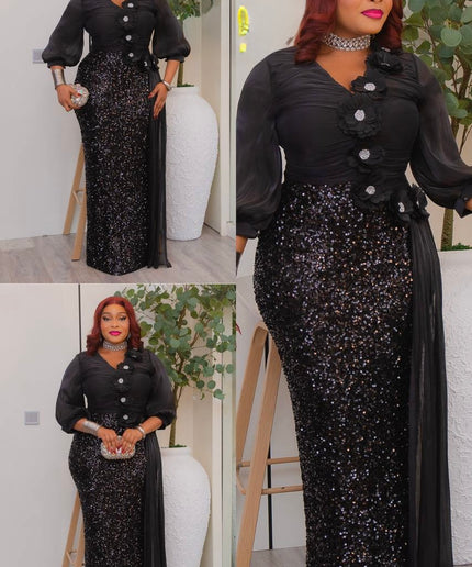 Gold Sequin Embellished Draped Maxi Dress: Wedding Mother of The Bride Cocktail Birthday Party