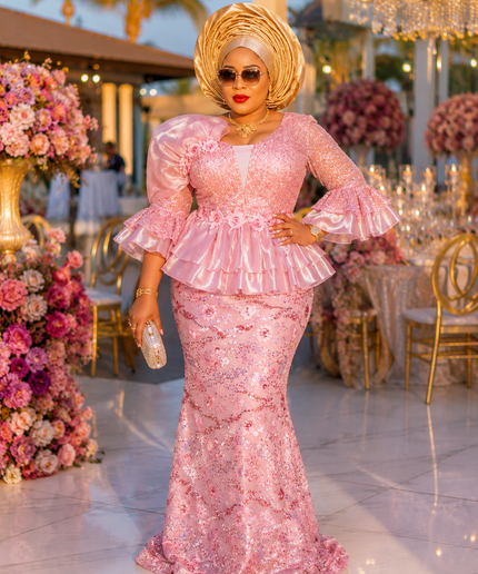 Pretty in Pink Sequin Peplum Ruffle Maxi Dress for Mother of The Bride Wedding Guest Birthday Party Outfit Plus Size