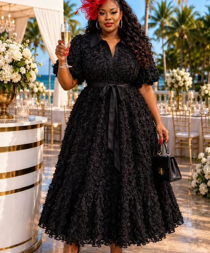 "It's Giving Luxury" White 3D Flower Pleated Maxi Dress for Wedding Guest Church Anniversary Birthday Tea Cocktail Reception Engagement Ceremony Party Outfit