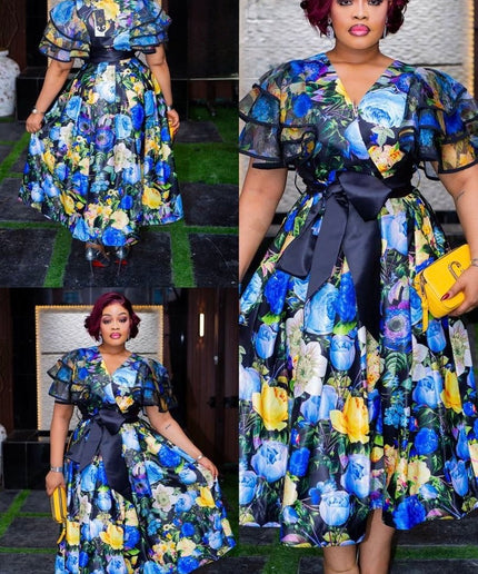 Yellow Ruffle Sleeve Floral Midi Dress - Wedding Guest Graduation Dinner Birthday Photoshoot