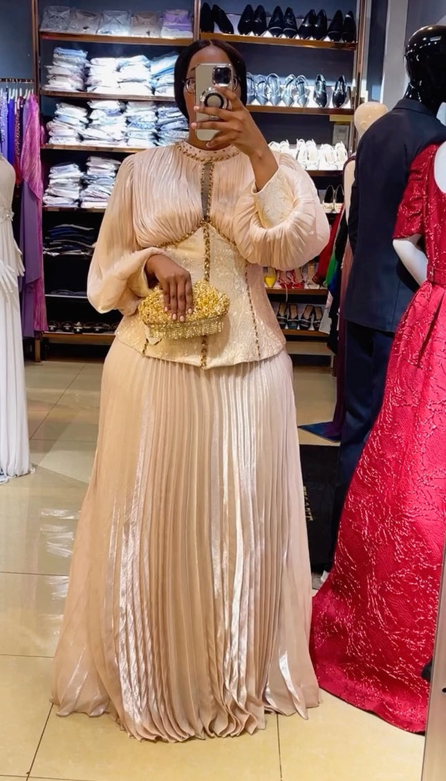 Statement Bishop Sleeve Embellished 2 Piece Evening Wear | Party Anniversary Reception Wedding Guest Birthday Cocktail