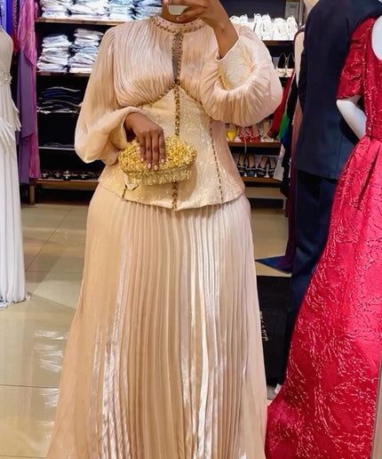 Statement Bishop Sleeve Embellished 2 Piece Evening Wear | Party Anniversary Reception Wedding Guest Birthday Cocktail