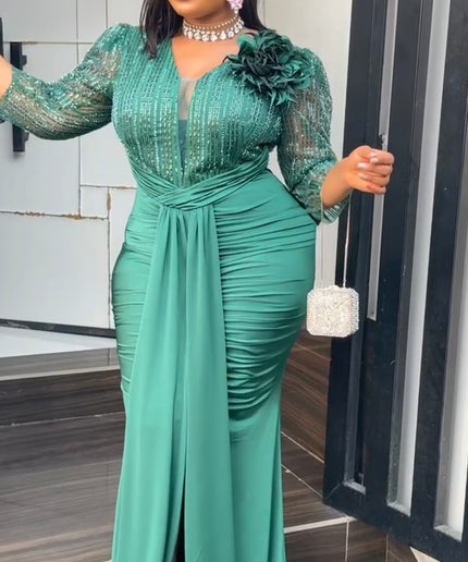 White Embellished Ruched Draped Maxi Dress for Engagement Ceremony Wedding Guest Anniversary Dinner Cocktail Photoshoot