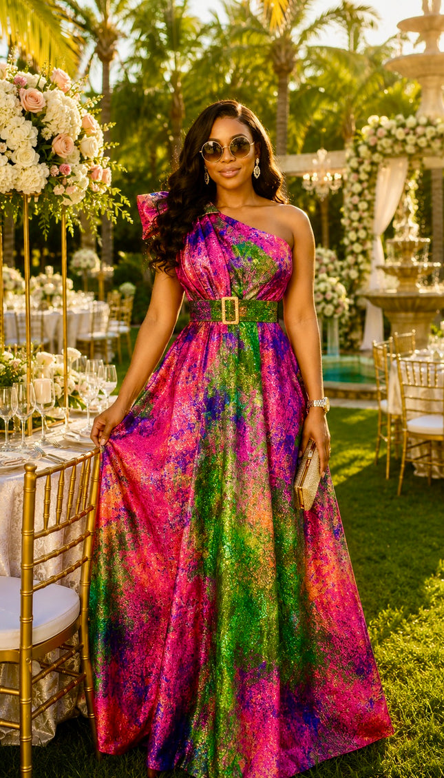 One-Shoulder Twirl A-Line Dress for Summer Wedding Guest Mother of The Bride Birthday Dinner Cocktail Party Outfit