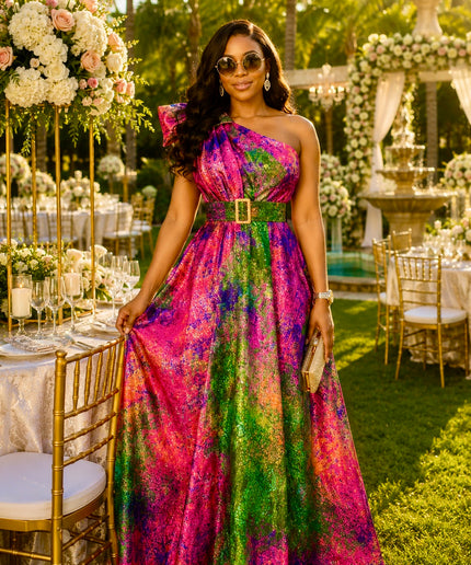 One-Shoulder Twirl A-Line Dress for Summer Wedding Guest Mother of The Bride Birthday Dinner Cocktail Party Outfit