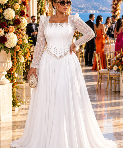 "Ready For The Spotlight" Beige Crystal-Embellished Mother of The Bride A-Line Dress Wedding Guest Celebrant Birthday Holiday Cocktail Reception Party Floor-Length Formal Evening Gown Plus Size