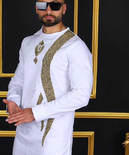 African Men's Clothing White Cotton Embroidered Shirt & Pants | Wedding Groom, Groomsmen, Guest Birthday Party