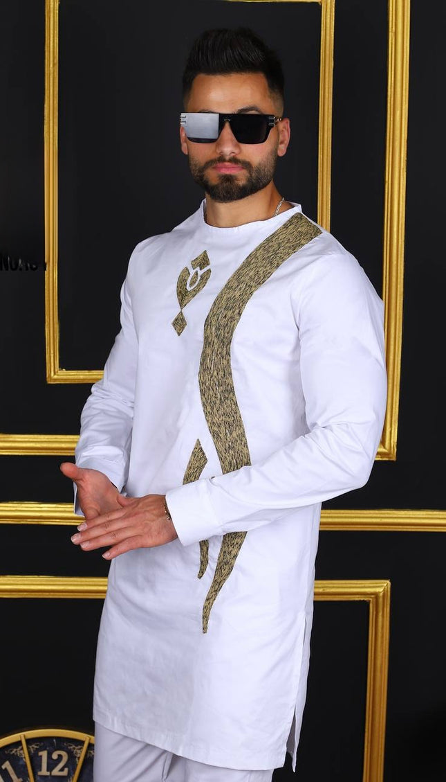 Elegant African Men’s 2-Piece Set Embroidered Cotton Shirt & Pants – Luxury Look for Groomsmen Aso Ebi, Engagement Ceremony & Birthday Parties
