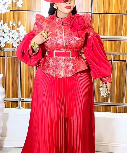 Bishop Sleeve Pleated A-Line Blouse and Skirt | Wedding Guest Birthday Party Gala