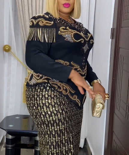 Black Embellished Peplum Long Sleeve Maxi Dress - Plus Size