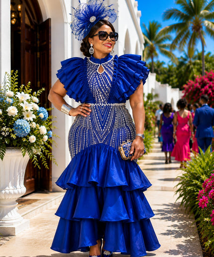 Show-stopping Red Embellished Flare Ruffle Party Dress for Birthday Cocktail Reception Wedding Formal Evening Attire