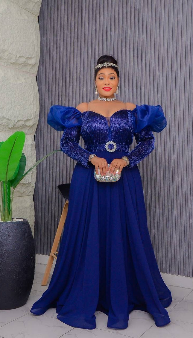 Off-The-Shoulder Embellished A-Line Gown | Mother of The Groom Wedding Guest Gala