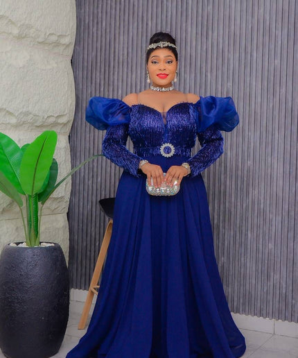 Off-The-Shoulder Embellished A-Line Gown