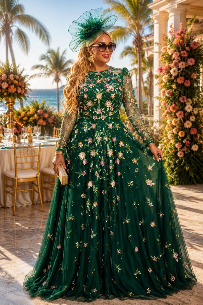 "They Won't Forget You" Orange Hand-Embellished Beaded Floral Sequins A-Line Gown for Bridal Reception Attire Wedding Guest Mother of The Bride Celebrant Birthday Party Formal Evening Dress Plus Size