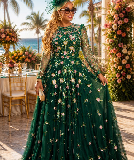 "They Won't Forget You" Orange Hand-Embellished Beaded Floral Sequins A-Line Gown for Bridal Reception Attire Wedding Guest Mother of The Bride Celebrant Birthday Party Formal Evening Dress Plus Size