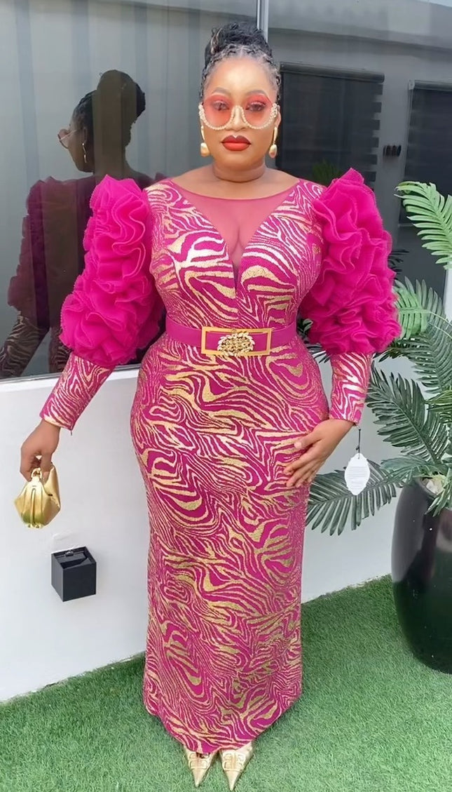 Metallic Swirl Ruffle Sleeve Maxi Dress | 6 Colors
